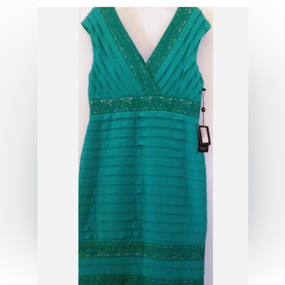 Adrianna Papell Turquoise Lace Midi Dress